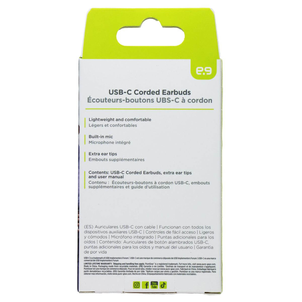 PureGear PureBoom USB-C Corded Earbuds - Black (64793PG) Portable Audio - Headphones PureGear - Simple Cell Bulk Wholesale Pricing - USA Seller