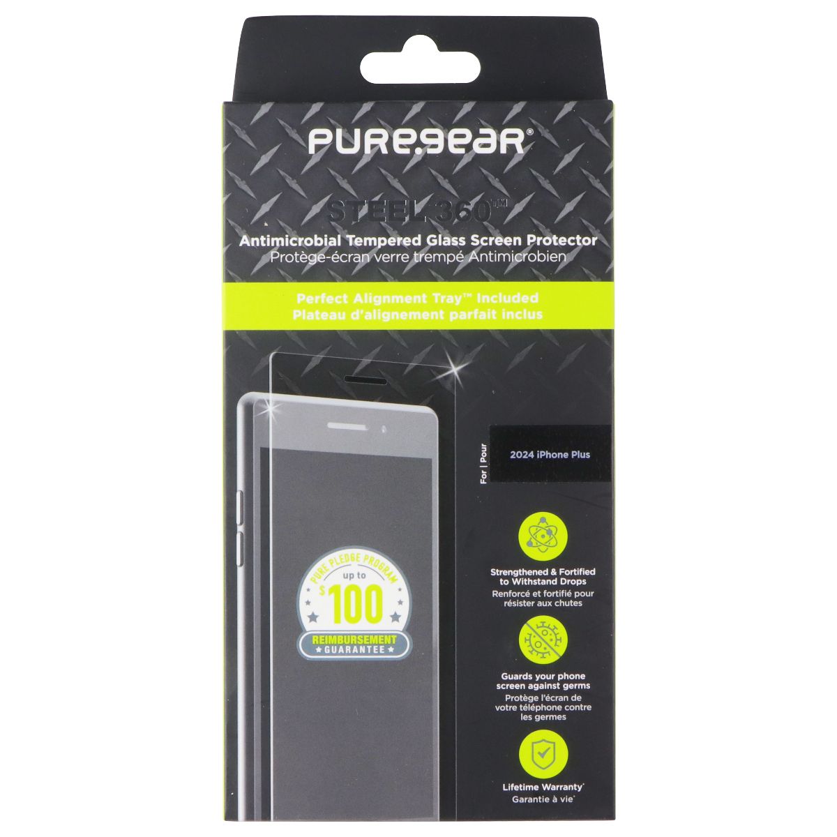 PureGear Steel 360 Tempered Glass Screen Protector for Apple iPhone 16+ (Plus) Cell Phone - Screen Protectors PureGear - Simple Cell Bulk Wholesale Pricing - USA Seller
