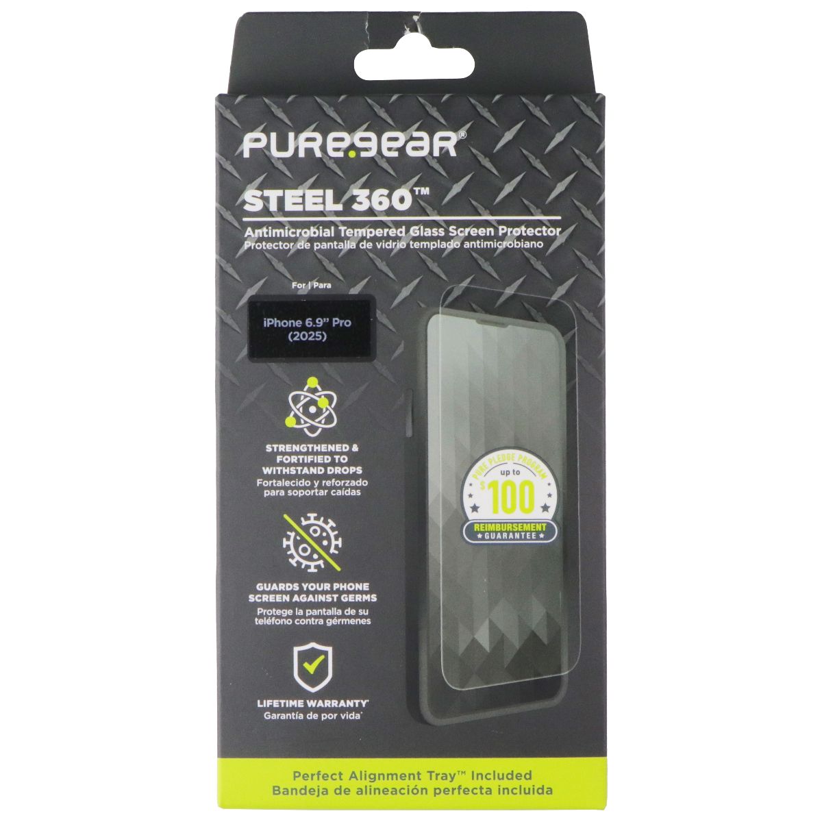 PureGear Steel 360 Tempered Glass Screen Protector for Apple iPhone 17 Pro Max Cell Phone - Screen Protectors PureGear - Simple Cell Bulk Wholesale Pricing - USA Seller