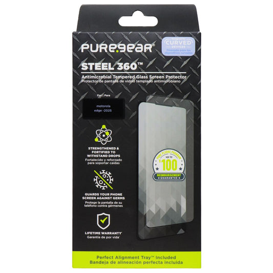 PureGear Steel 360 Tempered Glass Screen Protector for Motorola Moto Edge (2025) Cell Phone - Screen Protectors PureGear - Simple Cell Bulk Wholesale Pricing - USA Seller