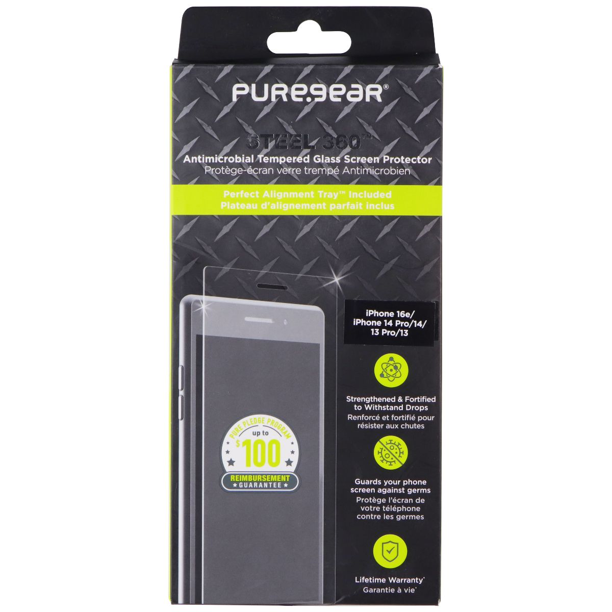 PureGear Steel 360 Screen Protector for Apple iPhone 16e/14 Pro/14/13 Pro/13 Cell Phone - Screen Protectors PureGear - Simple Cell Bulk Wholesale Pricing - USA Seller