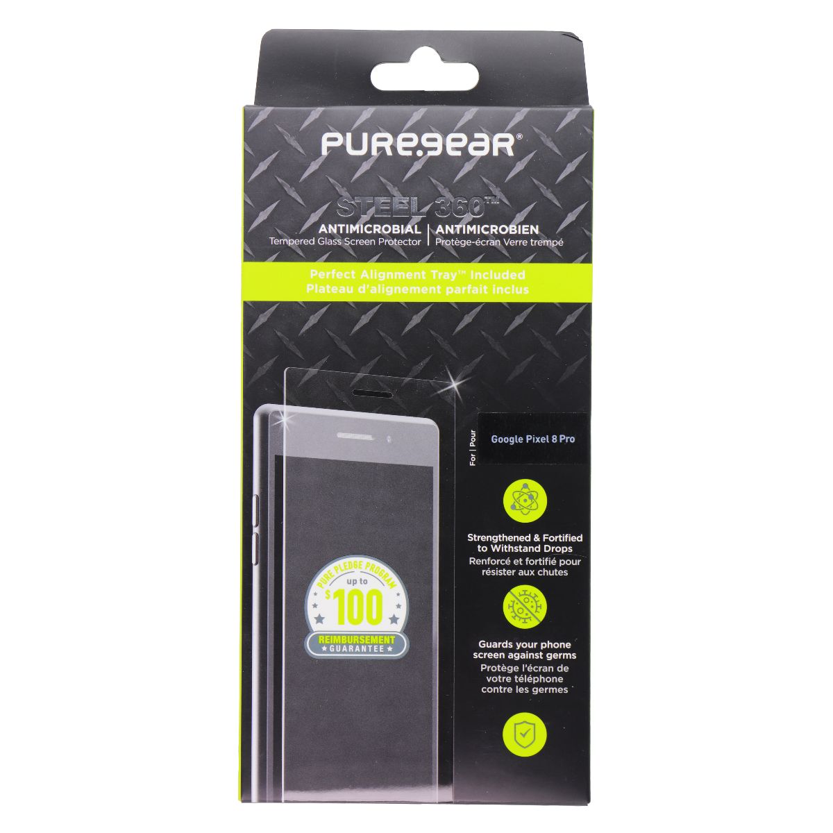 PureGear Steel 360 Screen Protector for Google Pixel 8 Pro - Clear Cell Phone - Screen Protectors PureGear - Simple Cell Bulk Wholesale Pricing - USA Seller