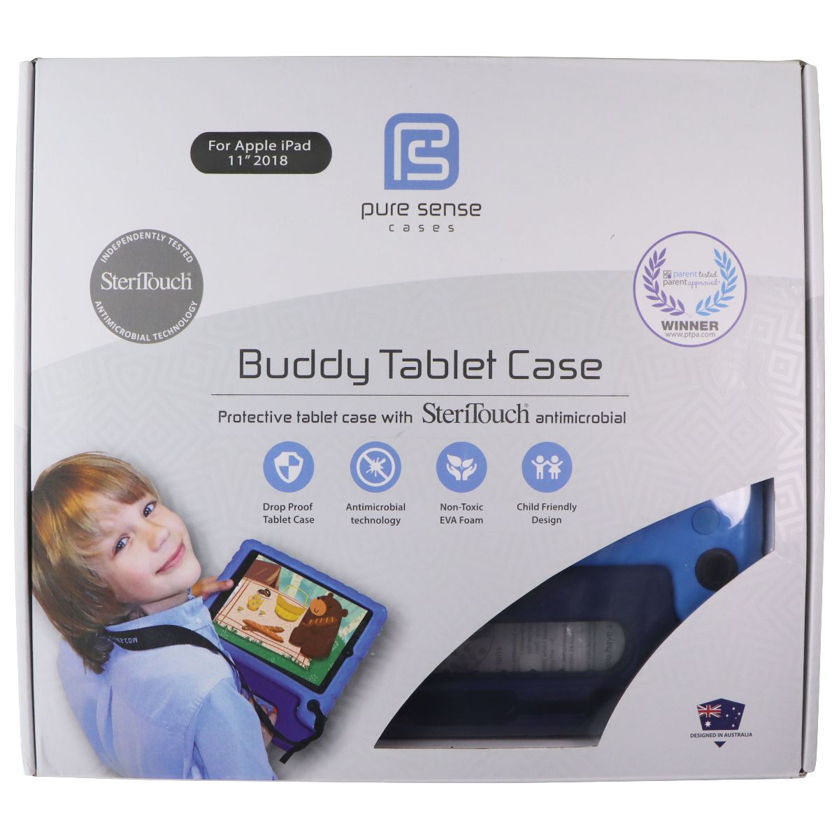 Pure Sense Buddy Tablet Case for Apple iPad 11-inch (2018) - Blue iPad/Tablet Accessories - Cases, Covers, Keyboard Folios Pure Sense - Simple Cell Bulk Wholesale Pricing - USA Seller