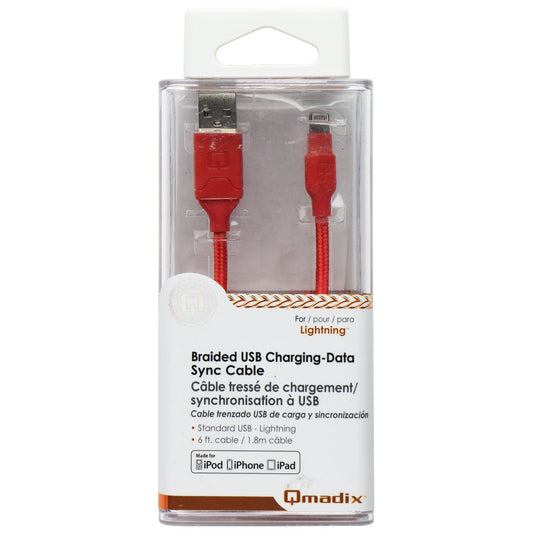 Qmadix (6-Ft) Braided USB to Lightning 8-Pin Charge/Sync Cable - Red Cell Phone - Cables & Adapters Qmadix - Simple Cell Bulk Wholesale Pricing - USA Seller