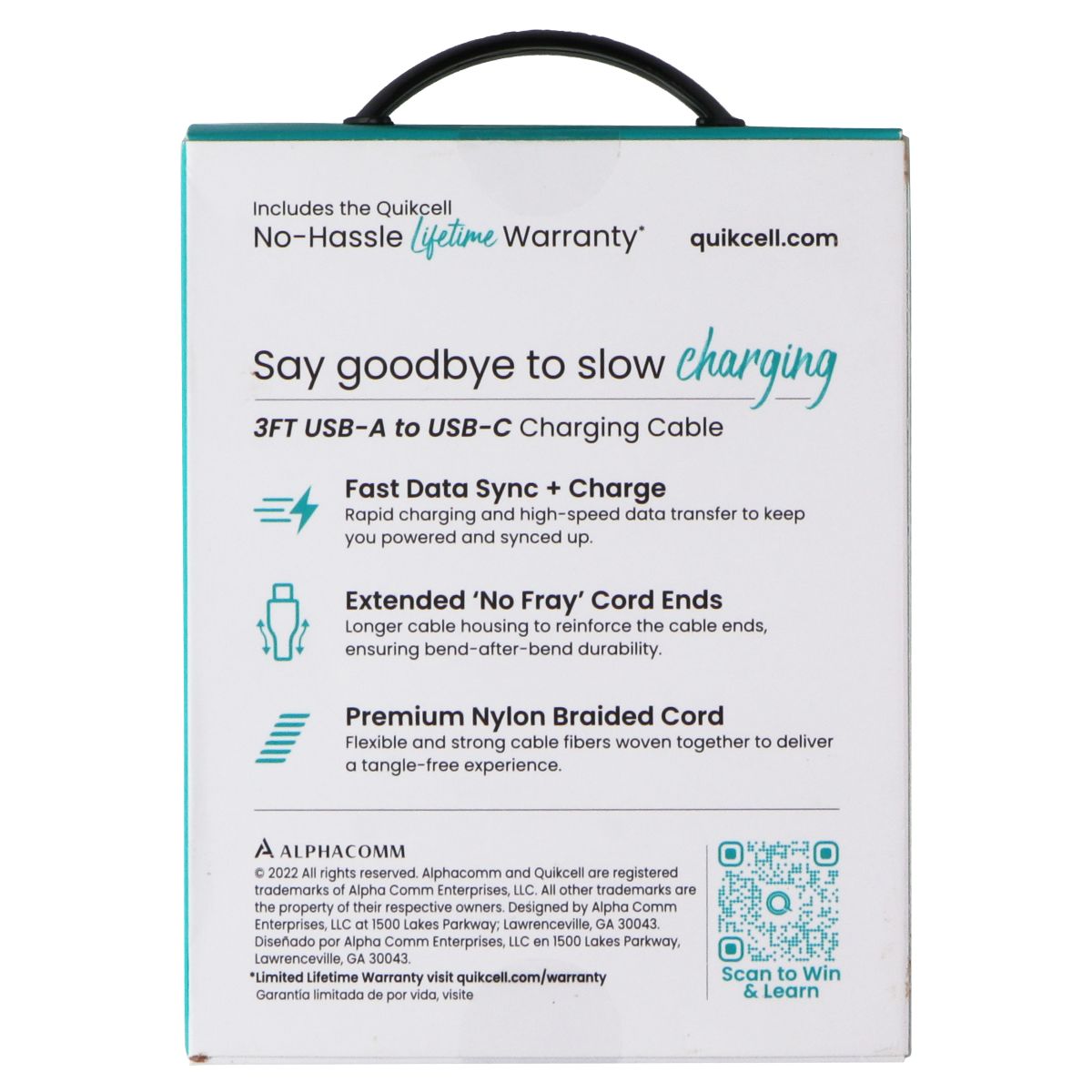Quikcell 3Ft Braided USB-A to USB-C Charging Cable - Black Cell Phone - Cables & Adapters Quikcell - Simple Cell Bulk Wholesale Pricing - USA Seller