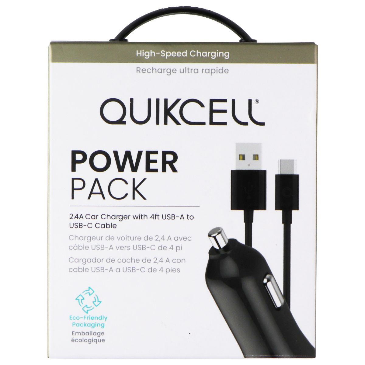 Quikcell Power Pack 2.4A Car Charger with 4ft USB-A to USB-C Cable - Black Cell Phone - Cables & Adapters Quikcell - Simple Cell Bulk Wholesale Pricing - USA Seller