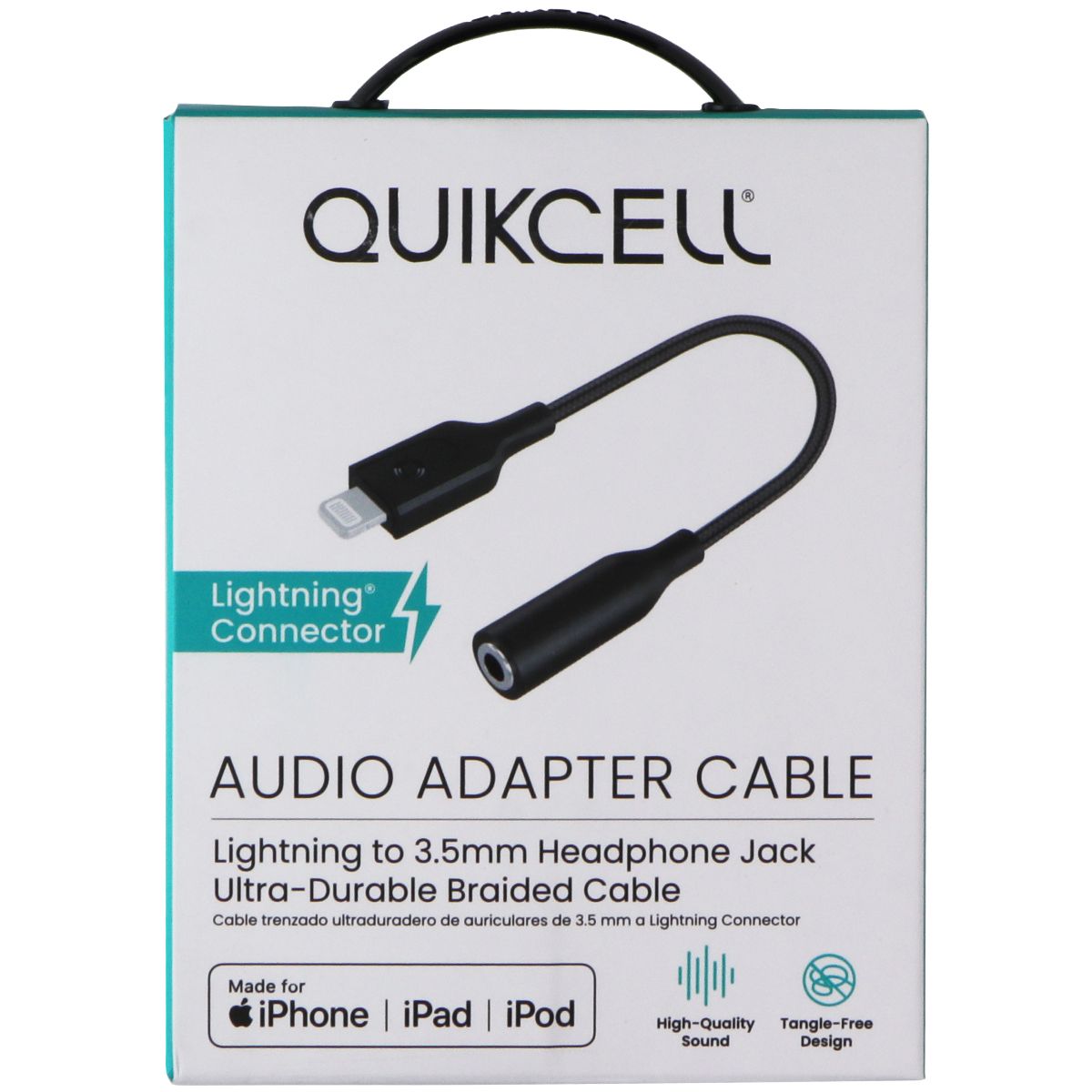 Quikcell Braided Audio Adapter Cable 8-Pin to 3.5mm Headphone Jack - Black Cell Phone - Cables & Adapters Quikcell    - Simple Cell Bulk Wholesale Pricing - USA Seller