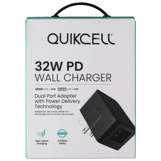 Quikcell 32W Dual Port (USB-C & USB-A) PD Wall Charger - Black Cell Phone - Chargers & Cradles Quikcell    - Simple Cell Bulk Wholesale Pricing - USA Seller