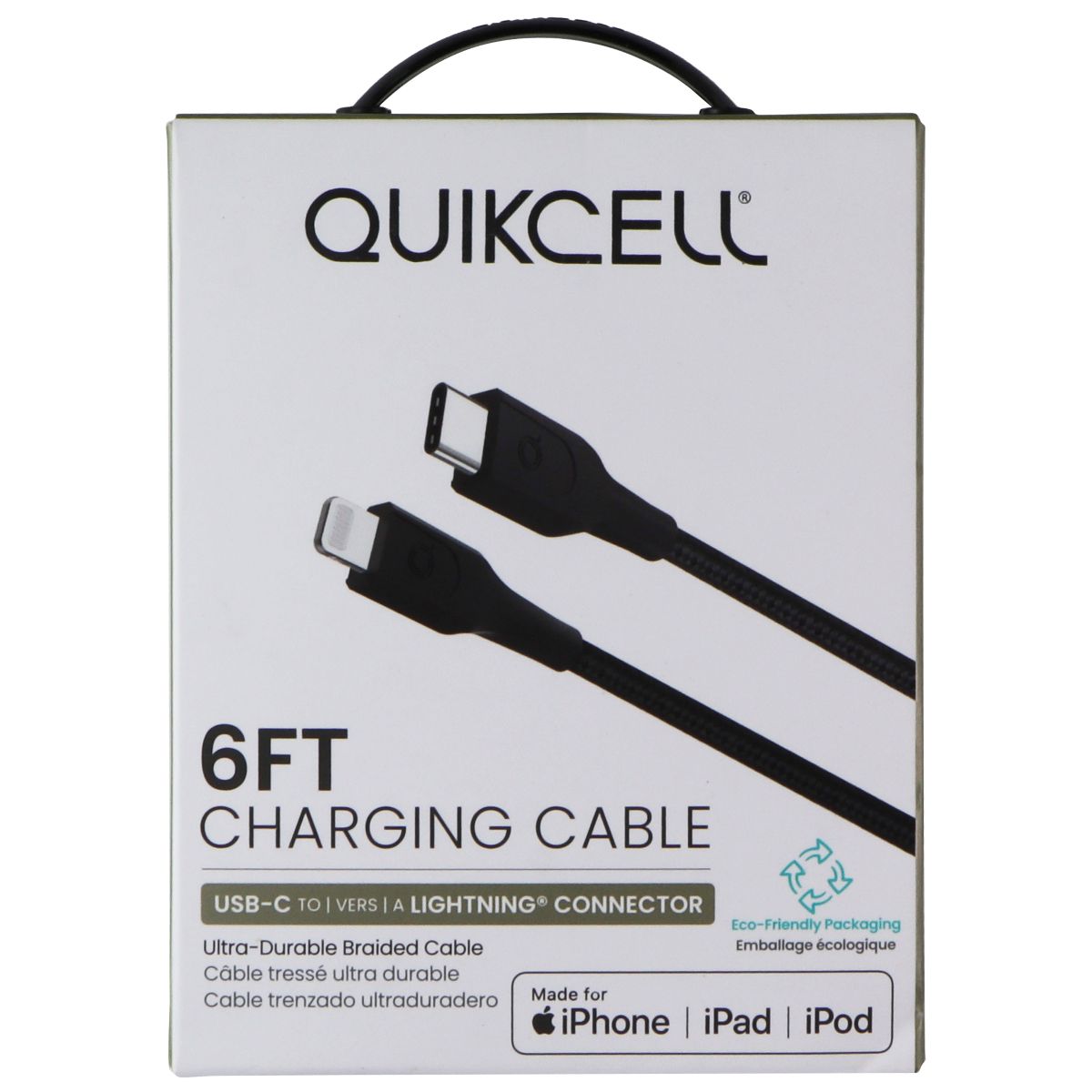 Quikcell 6Ft Braided USB-C to Lightning 8-Pin Charging Cable - Black Cell Phone - Cables & Adapters Quikcell - Simple Cell Bulk Wholesale Pricing - USA Seller