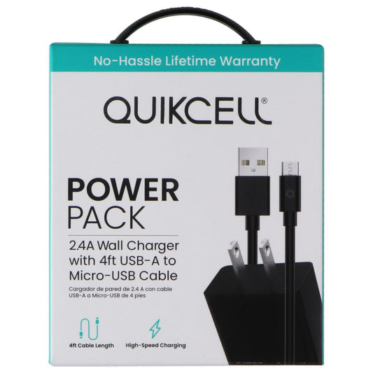 Quikcell Power Pack 2.4A Wall Charger with 4ft USB-A to Micro-USB Cable - Black Cell Phone - Cables & Adapters Quikcell    - Simple Cell Bulk Wholesale Pricing - USA Seller