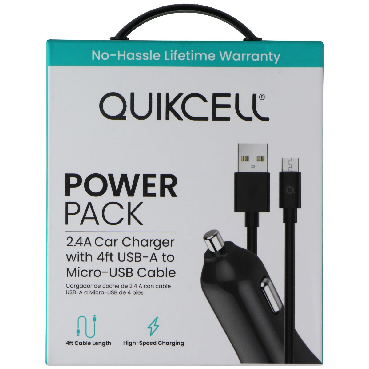 Quikcell Power Pack 2.4A Car Charger with 4ft USB-A to Micro-USB Cable - Black Cell Phone - Cables & Adapters Quikcell    - Simple Cell Bulk Wholesale Pricing - USA Seller