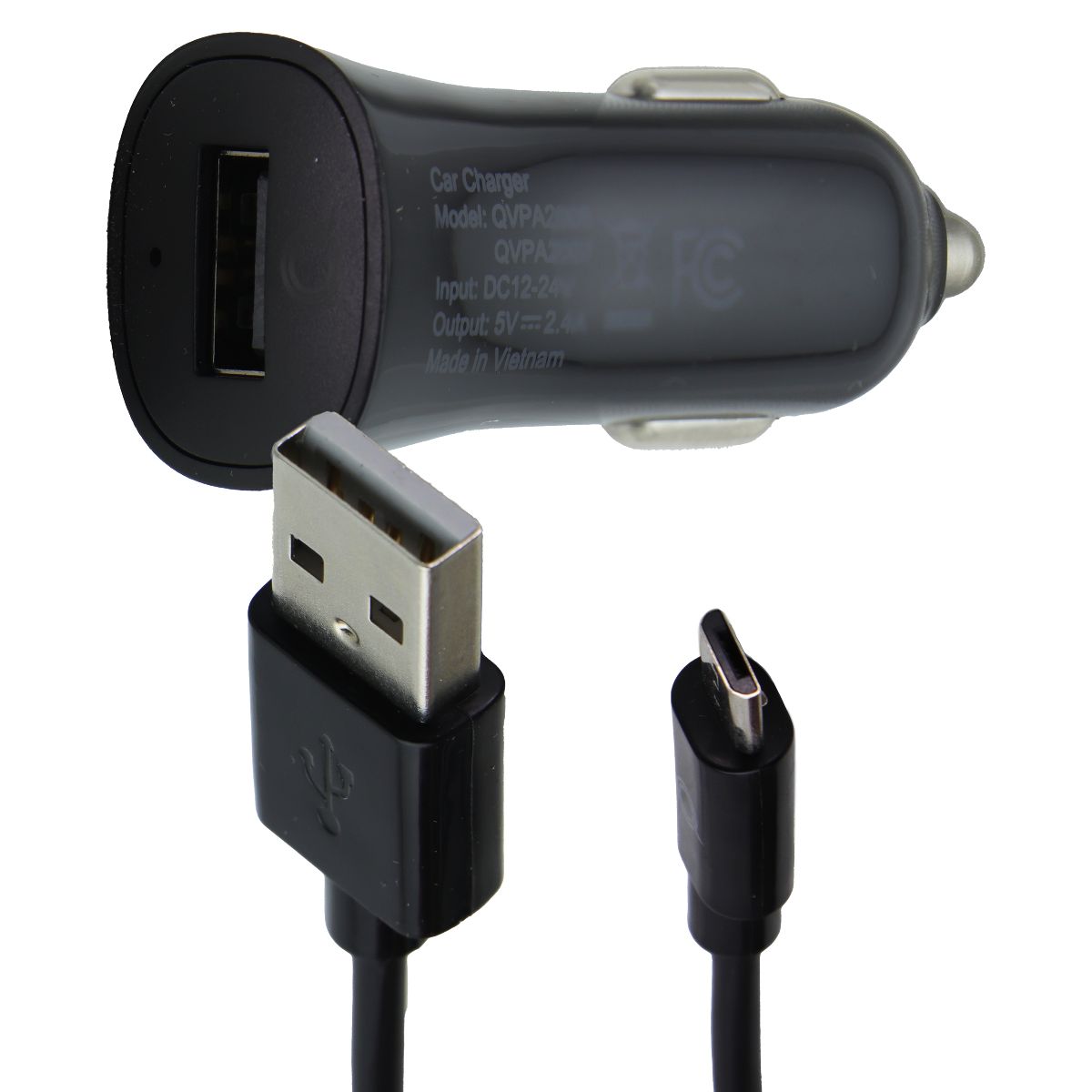 Quikcell Power Pack 2.4A Car Charger with 4-ft USB-A to Micro-USB Cable - Black Cell Phone - Cables & Adapters Quikcell - Simple Cell Bulk Wholesale Pricing - USA Seller