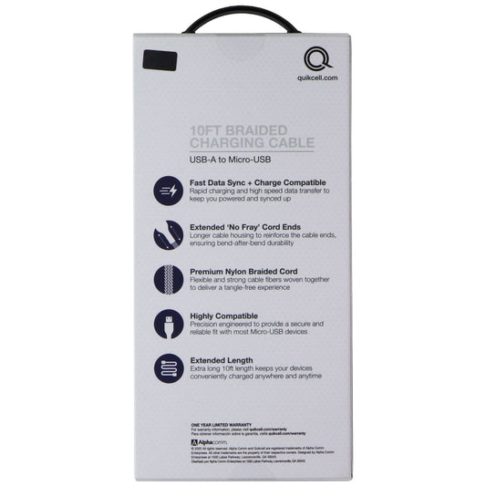 Quikcell (10 Foot) USB-A to Micro-USB Fast Charge and Sync Cable - Black Cell Phone - Cables & Adapters Quickcell - Simple Cell Bulk Wholesale Pricing - USA Seller