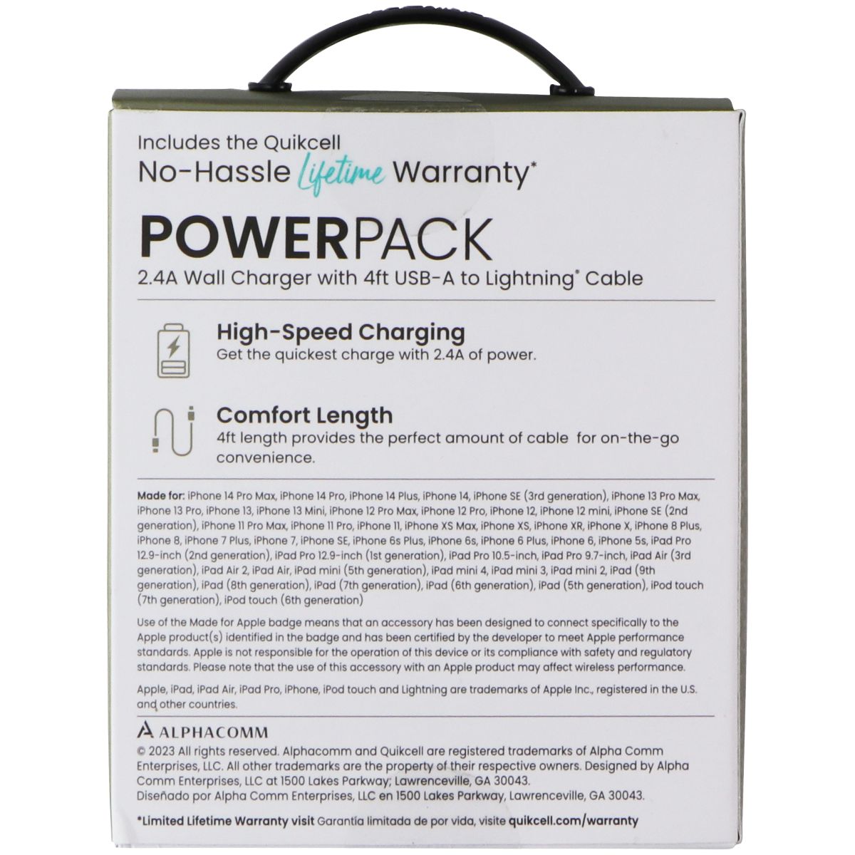 Quikcell Power Pack 2.4A Wall Charger with 4Ft USB-A to Lightning 8-Pin Cable Cell Phone - Cables & Adapters Quikcell - Simple Cell Bulk Wholesale Pricing - USA Seller