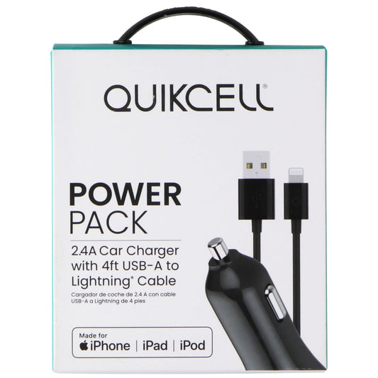 Quikcell 2.4A Car Charger with 4ft USB-A to Lightning 8-Pin Cable - Black Cell Phone - Cables & Adapters Quikcell    - Simple Cell Bulk Wholesale Pricing - USA Seller