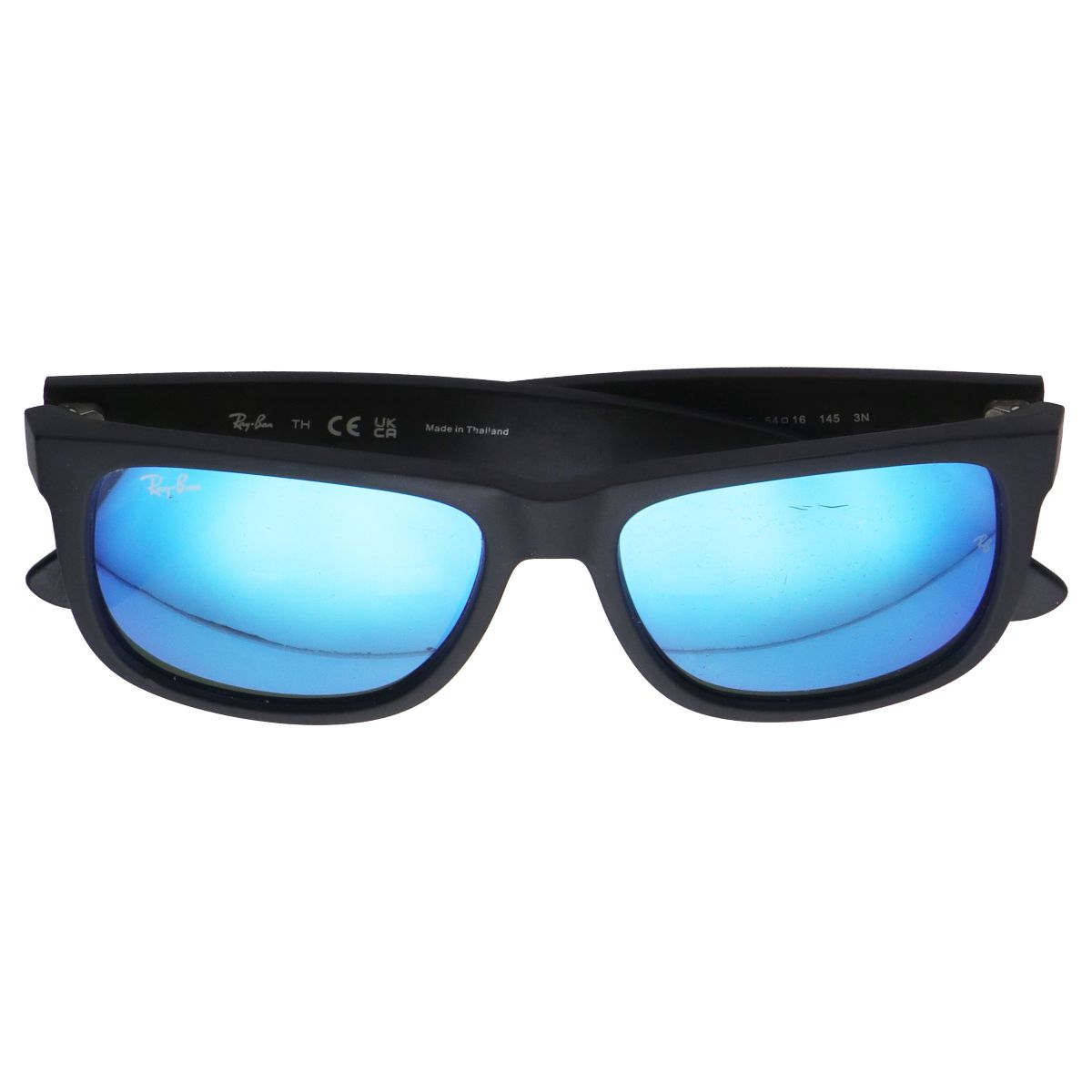 Ray-Ban RB4165 Justin Rectangular Sunglasses - Rubber Black/Blue Mirrored Other Sporting Goods Ray-Ban - Simple Cell Bulk Wholesale Pricing - USA Seller