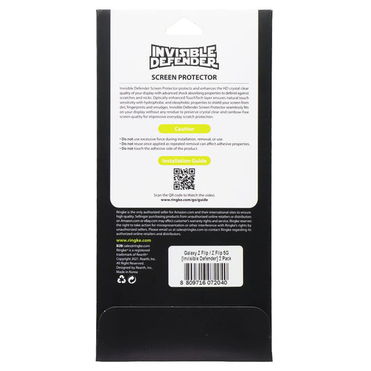 Ringke Invisible Defender Screen Protector for Galaxy Z Flip/Z Flip 5G (2 Pack)