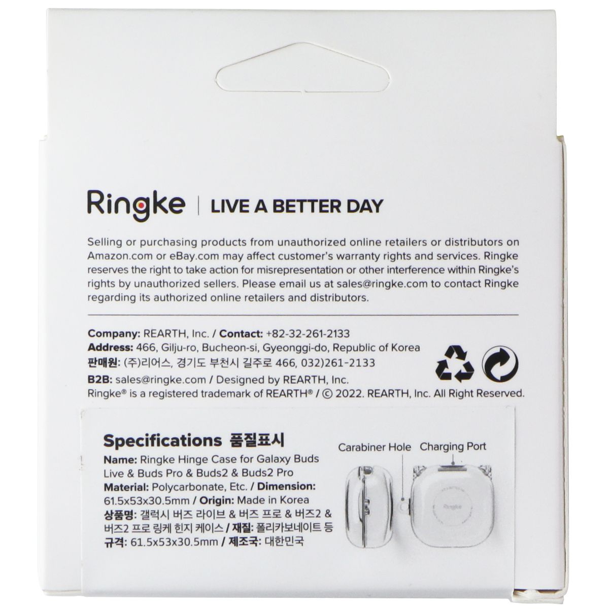 Ringke Hinge Case for Galaxy Buds Live/Buds Pro/Buds2/Buds 2 Pro - Clear iPod, Audio Player Accessories - Other Portable Audio Accs Ringke - Simple Cell Bulk Wholesale Pricing - USA Seller