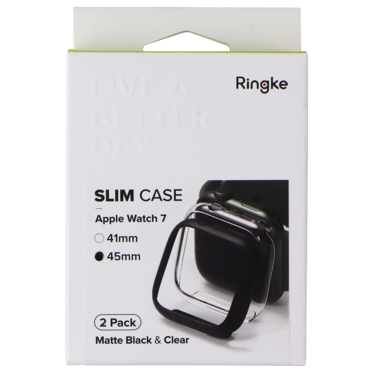 Ringke Slim Case for Apple Watch 9/8/7 (45mm) - Matte Black / Clear (2 Pack)