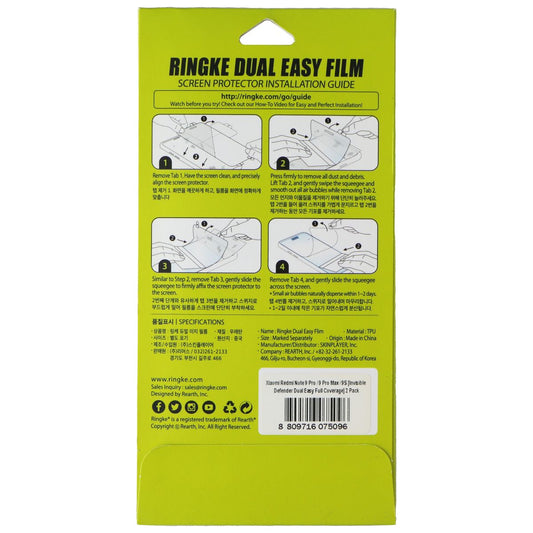 Ringke Dual Easy Film for Xiaomi Redmi Note 9 Pro/9 Pro Max/9 - (2 Pack) Cell Phone - Screen Protectors Ringke - Simple Cell Bulk Wholesale Pricing - USA Seller