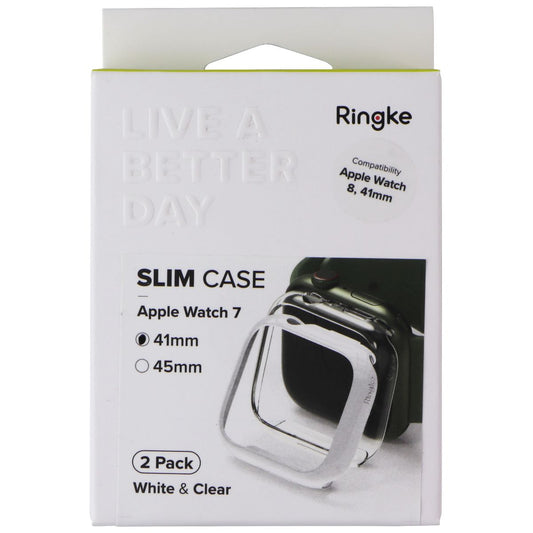 Ringke Slim Case for Apple Watch 9/8/7 (41mm) - White / Clear (2 Pack)