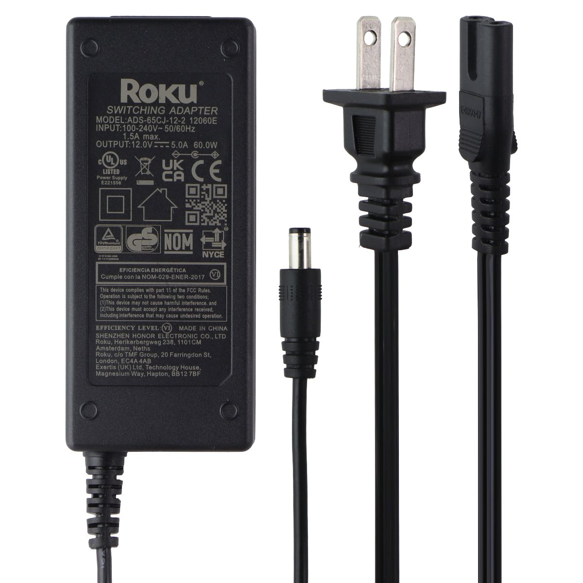 Roku (60W / 12V / 5A) Switching Adapter Power Supply - Black (ADS-65CJ-12-2) Parts & Accessories - Cables & Adapters Roku - Simple Cell Bulk Wholesale Pricing - USA Seller