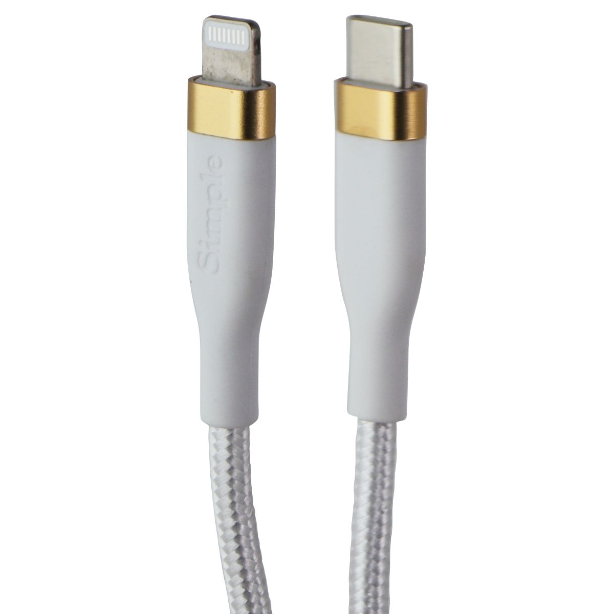 S. Simple (10-Ft) USB-C to 8-Pin Tough-Knit Braided Cable - White/Gold Cell Phone - Cables & Adapters S. Simple    - Simple Cell Bulk Wholesale Pricing - USA Seller