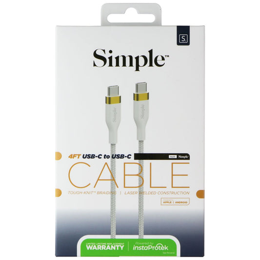 S. Simple (4-Ft) USB-C to USB-C Tough-Knit Braided Cable - White/Gold Cell Phone - Cables & Adapters S. Simple - Simple Cell Bulk Wholesale Pricing - USA Seller