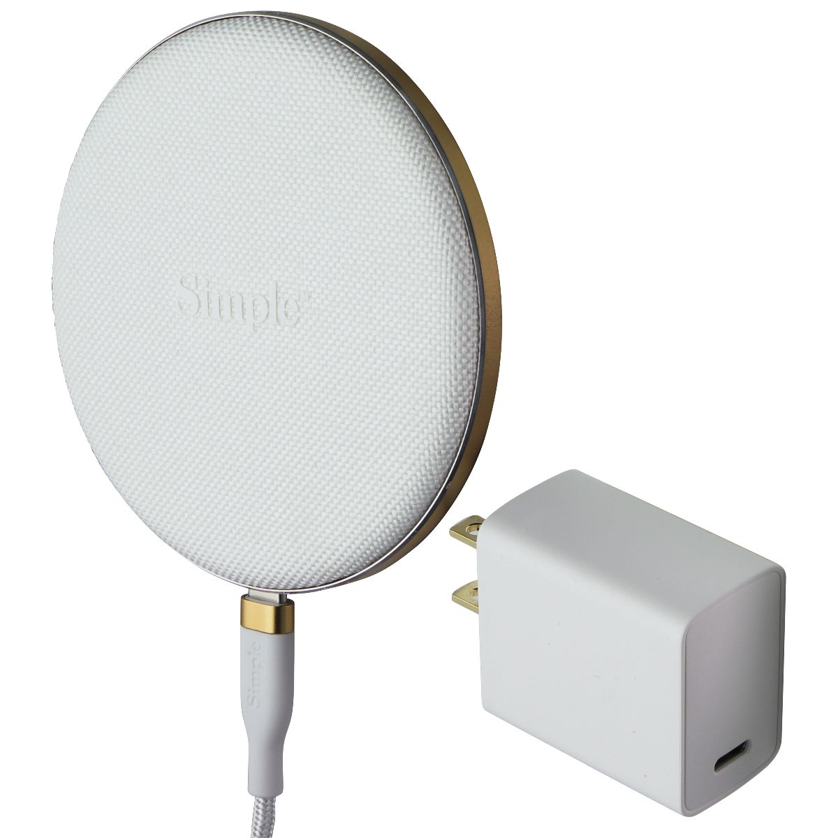 Simple (15W) USB-C POWER Wireless Charger Pad - White/Gold Cell Phone - Chargers & Cradles S. Simple    - Simple Cell Bulk Wholesale Pricing - USA Seller