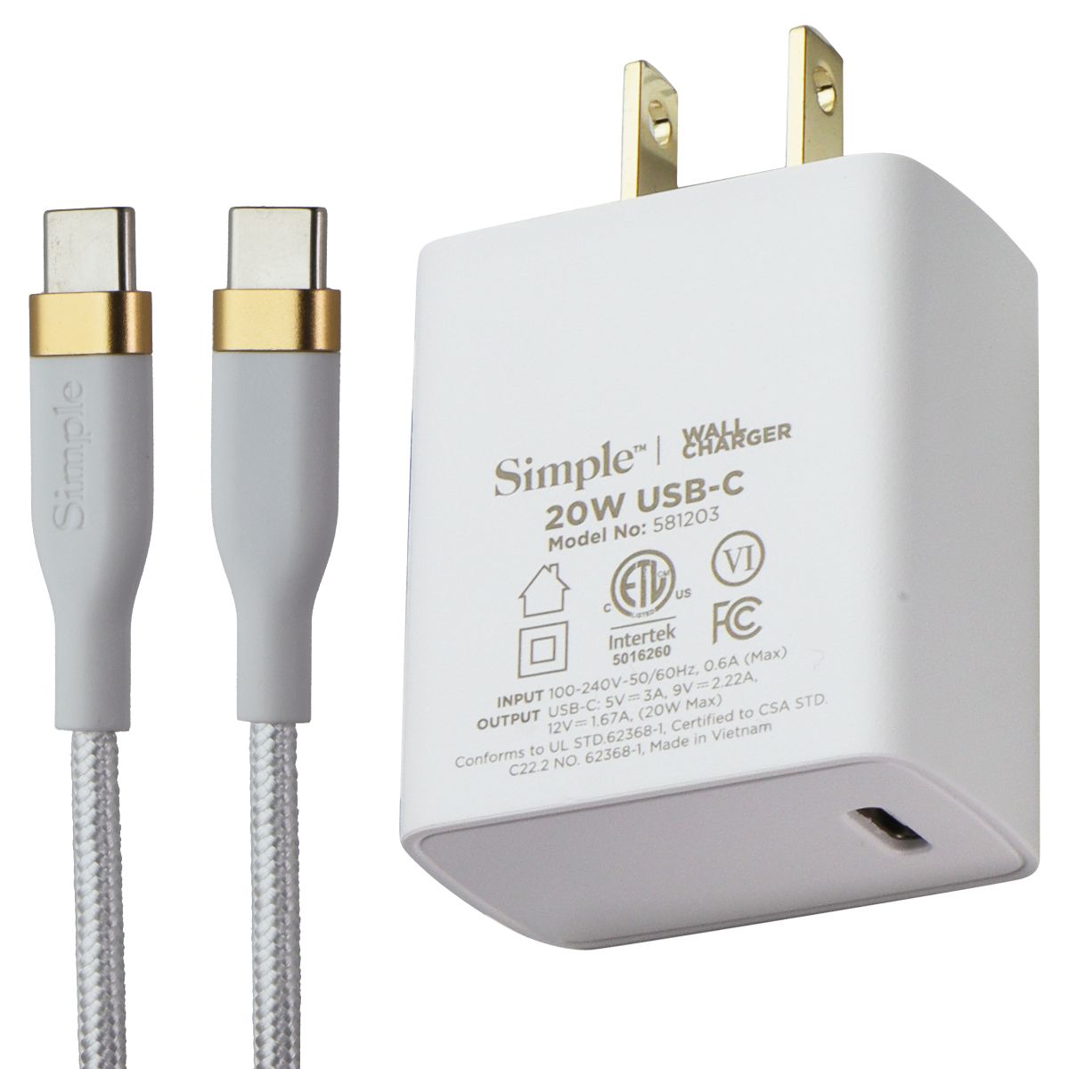 Simple (15W) USB-C POWER Wireless Charger Pad - White/Gold Cell Phone - Chargers & Cradles S. Simple    - Simple Cell Bulk Wholesale Pricing - USA Seller