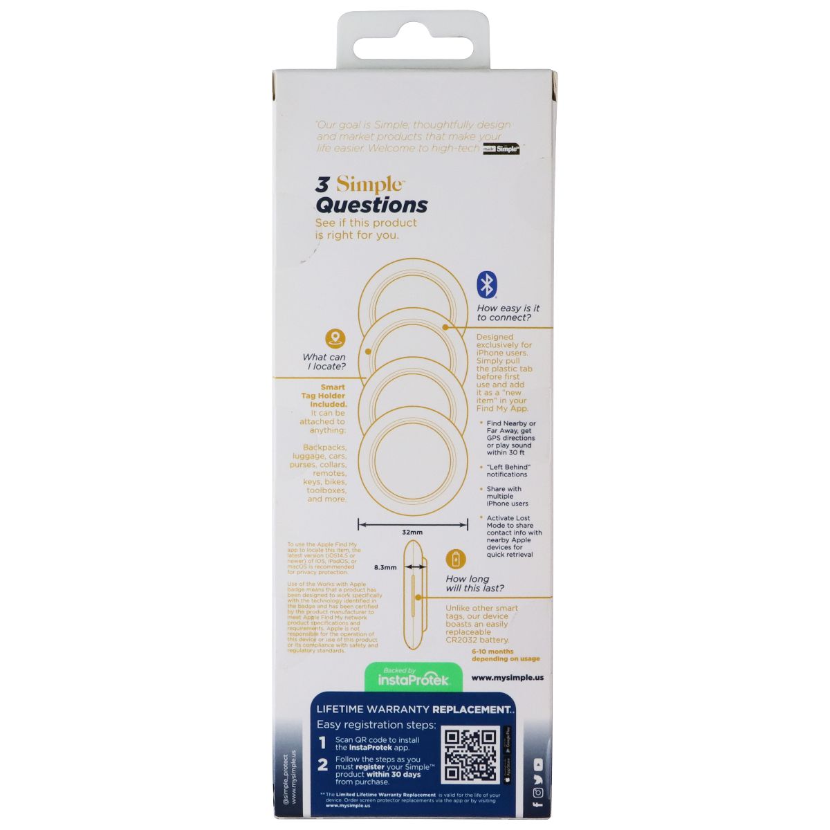 S. Simple Precision Wireless Smart Tags (Works with Apple Find My) - 4 Pack