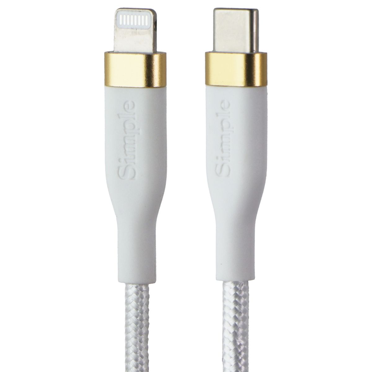 S. Simple (6-Ft) USB-C to 8-Pin Tough-Knit Braided Cable - White/Gold