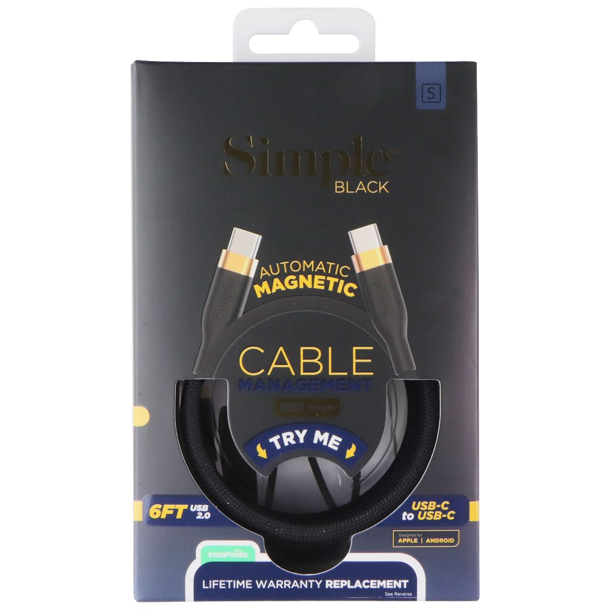 Simple (6-Foot) Magnetic USB-C to USB-C Charge/Sync Cable - Black/Gold Cell Phone - Cables & Adapters S. Simple - Simple Cell Bulk Wholesale Pricing - USA Seller