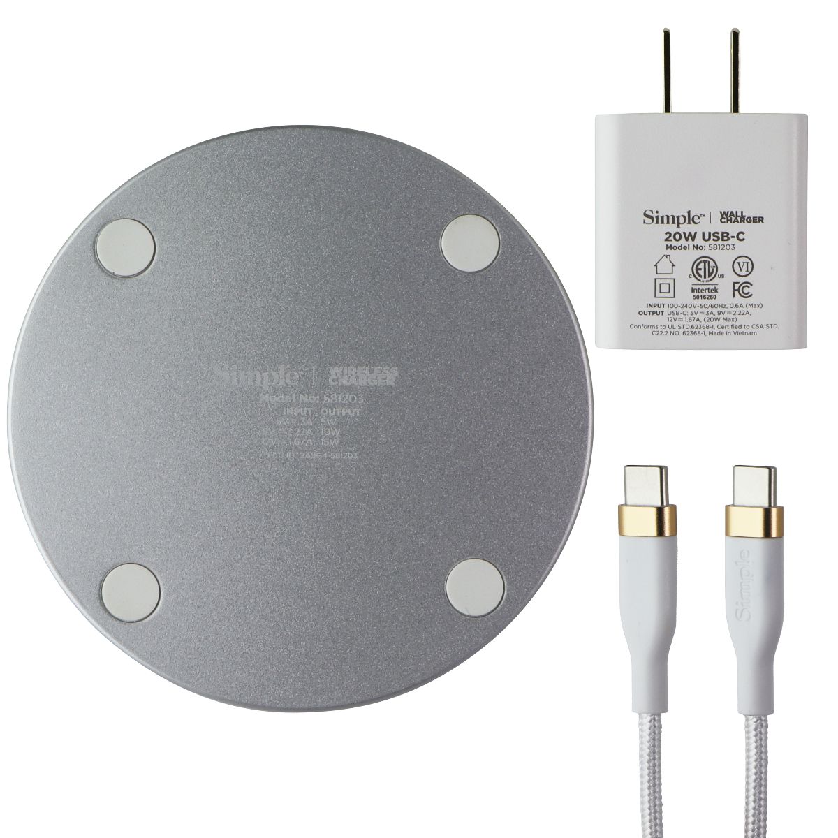 Simple (15W) USB-C POWER Wireless Charger Pad - White/Gray (NEW MODEL) Cell Phone - Chargers & Cradles S. Simple - Simple Cell Bulk Wholesale Pricing - USA Seller