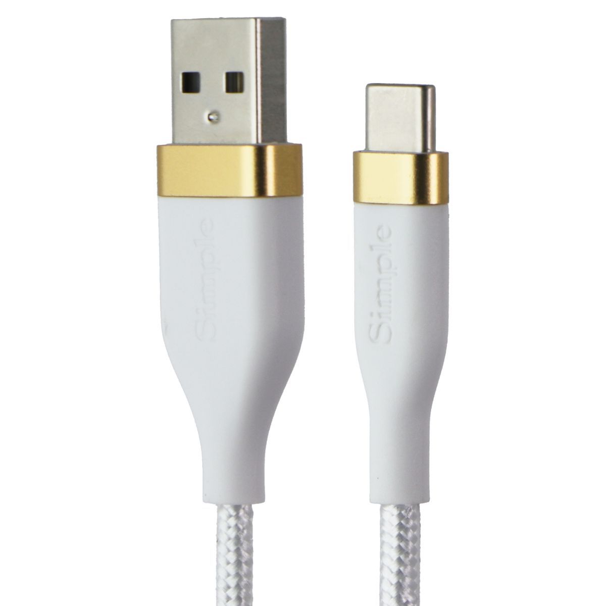 Simple (4-Ft) USB-A to USB-C Tough-Knit Braided Charge Cable - White/Gold Cell Phone - Cables & Adapters Simple - Simple Cell Bulk Wholesale Pricing - USA Seller