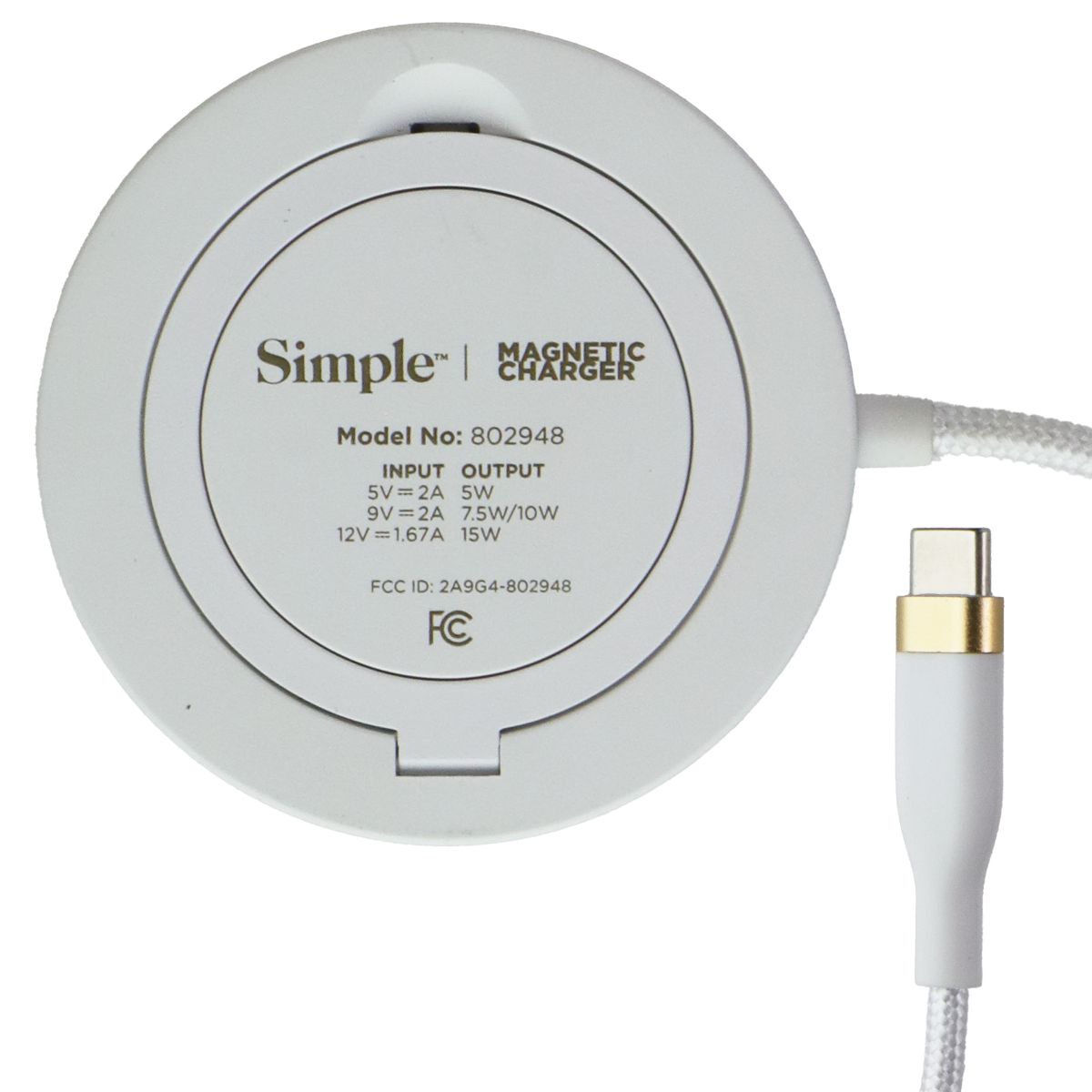 Simple (15W) USB-C Wired Magnetic Charging Pad w/Integrated Stand - White/Silver Cell Phone - Chargers & Cradles S. Simple - Simple Cell Bulk Wholesale Pricing - USA Seller