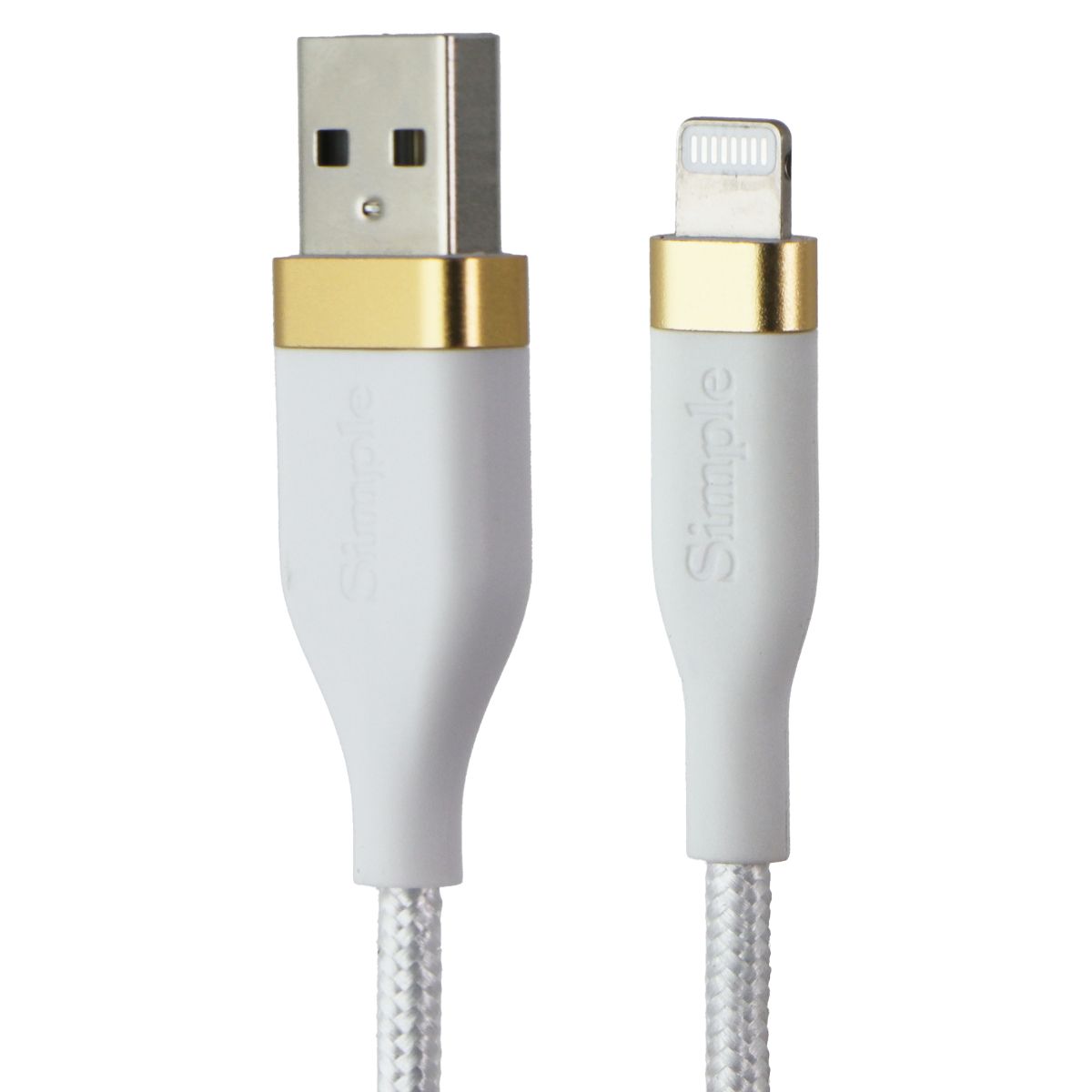 S. Simple (6 Foot) USB-A to 8-Pin Tough-Knit Braided Cable - White/Gold Cell Phone - Cables & Adapters S. Simple - Simple Cell Bulk Wholesale Pricing - USA Seller