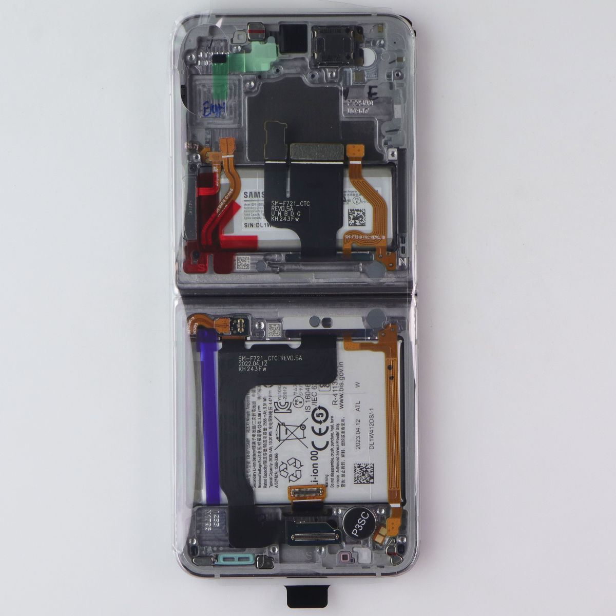 Repair Part SVC LCD Assembly (E/ZS/PF) Frame for Galaxy Z Flip4 (SM-F721) Silver Cell Phone - Replacement Parts & Tools Samsung - Simple Cell Bulk Wholesale Pricing - USA Seller