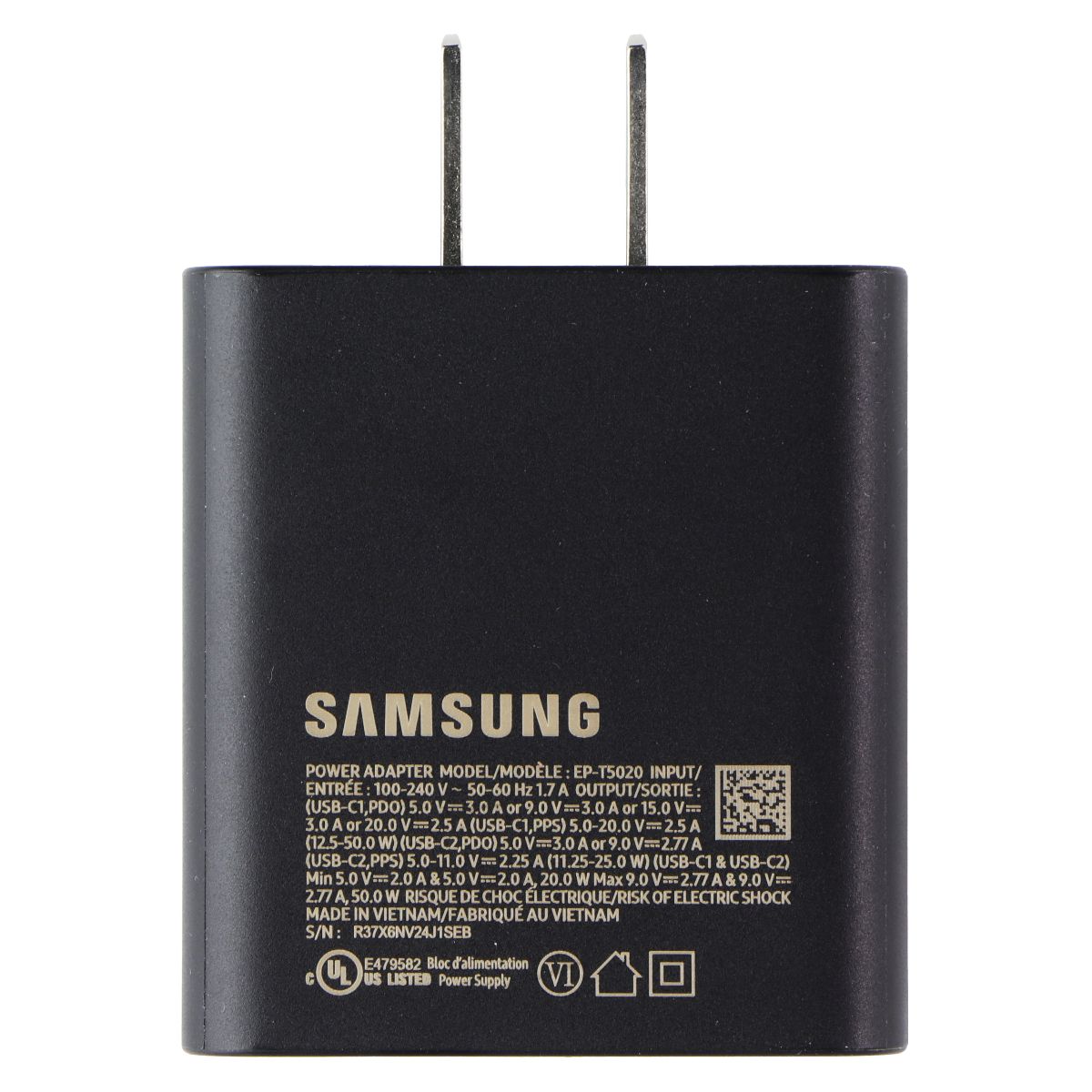 Samsung (50W) Power Adapter Duo USB-C Wall Charger with Cable - Black (EP-T5020) Cell Phone - Cables & Adapters Samsung - Simple Cell Bulk Wholesale Pricing - USA Seller