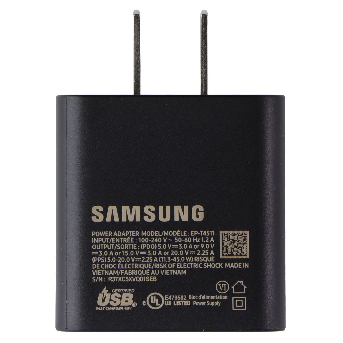 Samsung (45W) Wall Charger Power Adapter (USB-C) w/Cable - Black (EP-T4511XBE) Cell Phone - Cables & Adapters Samsung - Simple Cell Bulk Wholesale Pricing - USA Seller