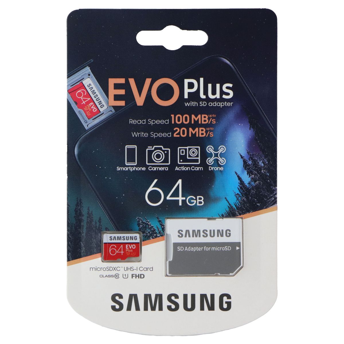 Samsung Evo Plus MicroSDXC UHS-I Memory Card with SD Adapter - 64GB Cell Phone - Memory Cards Samsung - Simple Cell Bulk Wholesale Pricing - USA Seller