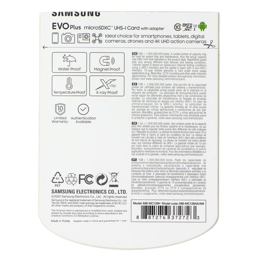 Samsung 128GB EVO Plus microSDXC UHS-I Memory Card with Adapter (MB-MC128H) Cell Phone - Memory Cards Samsung - Simple Cell Bulk Wholesale Pricing - USA Seller