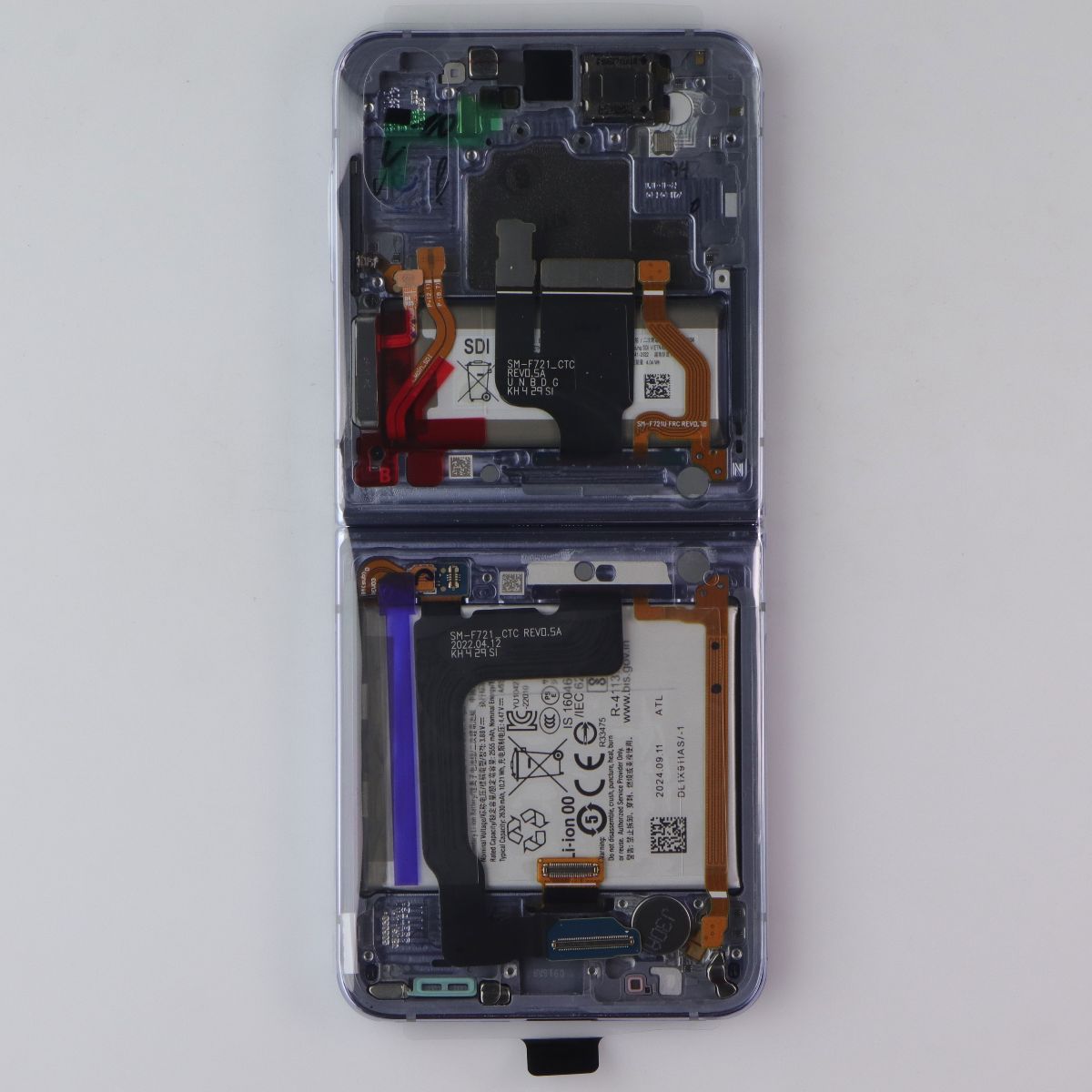 Repair Part SVC LCD Assembly (E/LB/PF) (H) Frame for Galaxy Z Flip4 (F721) Blue Cell Phone - Replacement Parts & Tools Samsung - Simple Cell Bulk Wholesale Pricing - USA Seller