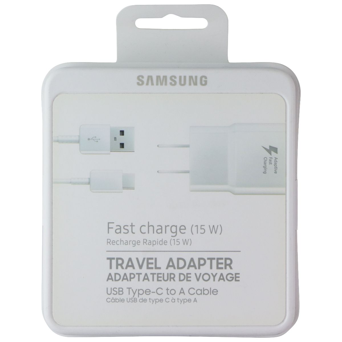 Samsung 15W Fast Charge Travel Adapter with USB-C to A Cable - White Cell Phone - Cables & Adapters Samsung - Simple Cell Bulk Wholesale Pricing - USA Seller