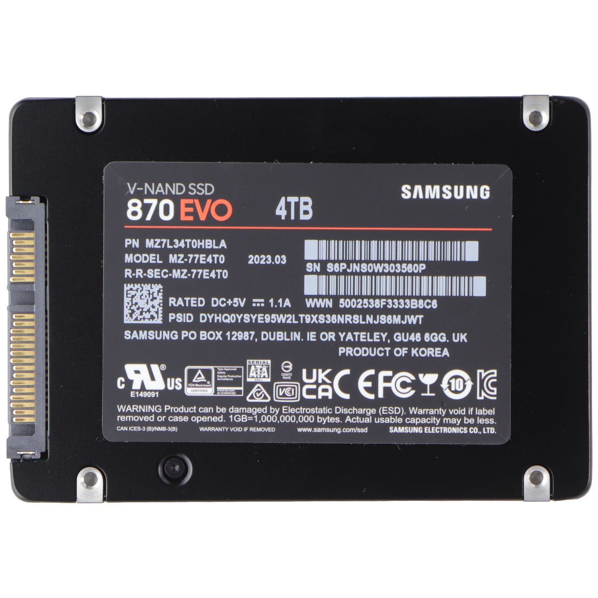 Samsung 870 EVO SATA 2.5-in (4TB) Internal Solid State Drive (MZ-77EE4T0) Digital Storage - Solid State Drives Samsung - Simple Cell Bulk Wholesale Pricing - USA Seller