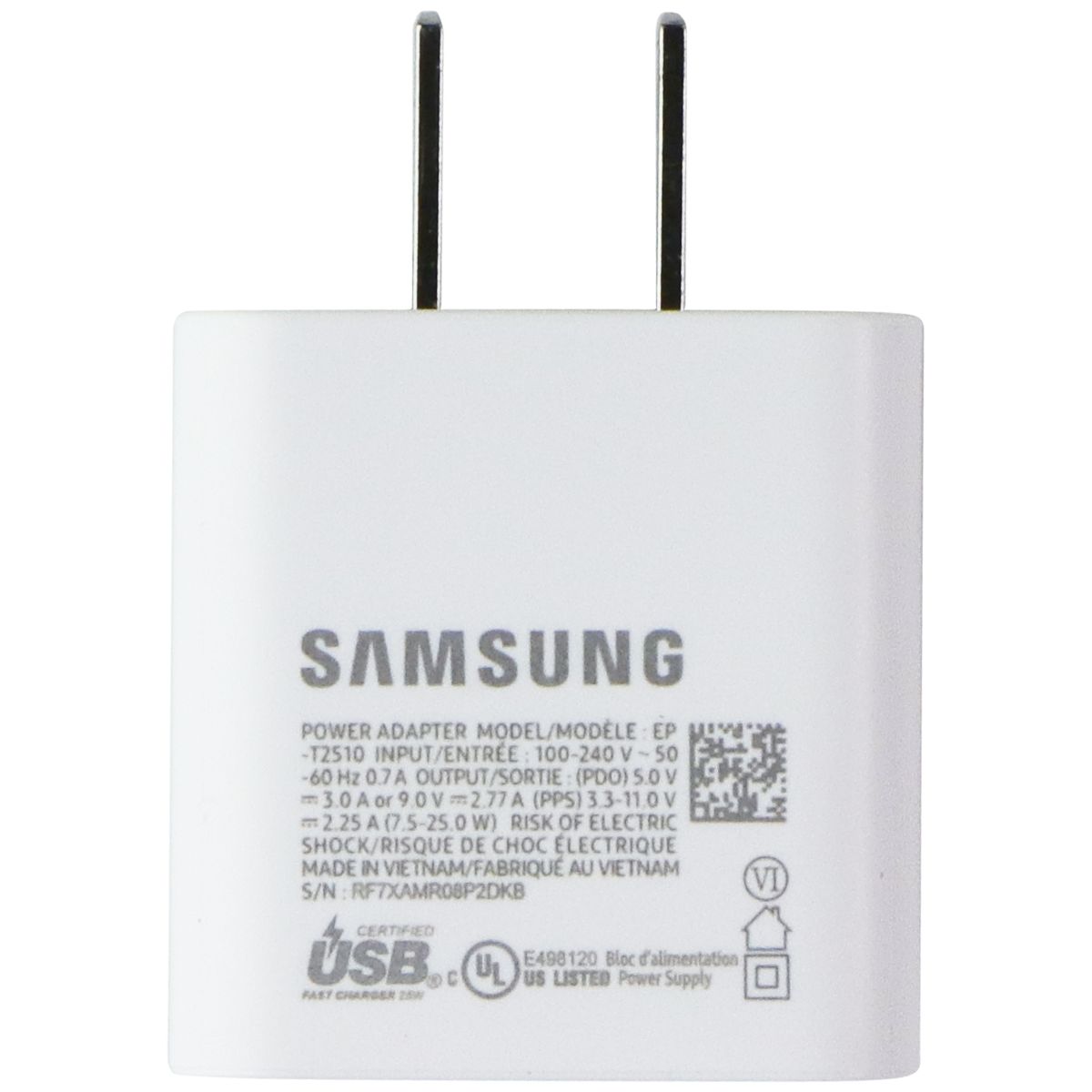 Samsung (25W) Wall Charger Power Adapter (USB-C) w/Cable - White (EP-T2510XWE) Cell Phone - Cables & Adapters Samsung - Simple Cell Bulk Wholesale Pricing - USA Seller