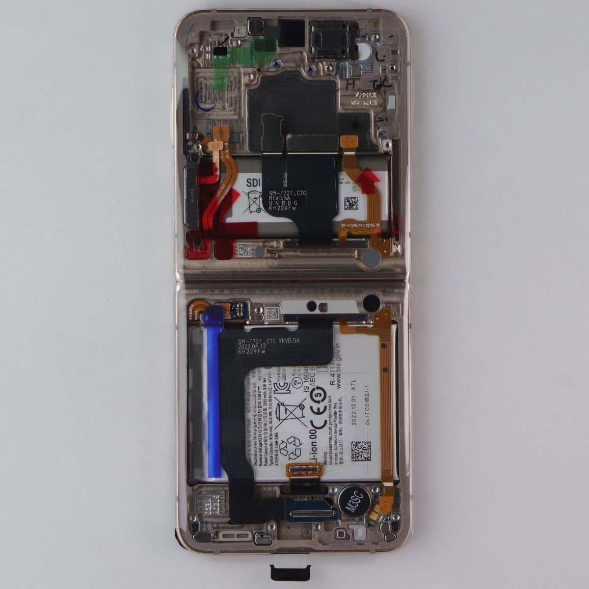 Repair Part SVC LCD Assembly (E/ZD/PF) Frame for Galaxy Z Flip4 (F721) Pink Gold Cell Phone - Replacement Parts & Tools Samsung - Simple Cell Bulk Wholesale Pricing - USA Seller