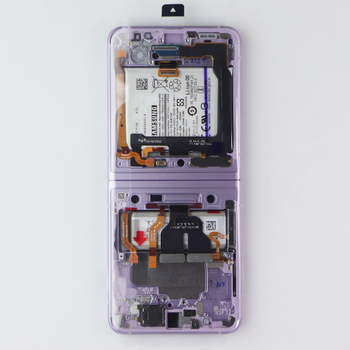 Repair Part SVC Assembly (E/LV/PF) OLED/Frame for Galaxy Z Flip3 (F711) Purple Cell Phone - Replacement Parts & Tools Samsung - Simple Cell Bulk Wholesale Pricing - USA Seller