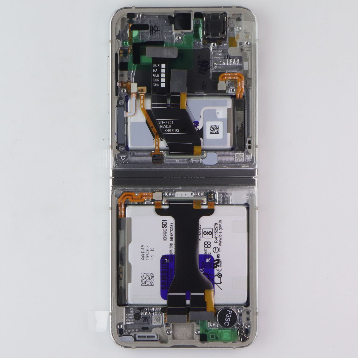 Repair Part SVC Assembly E/ZE/PF/S OLED/Frame for Galaxy Z Flip5 (SM-F731) Cream Cell Phone - Replacement Parts & Tools Samsung - Simple Cell Bulk Wholesale Pricing - USA Seller