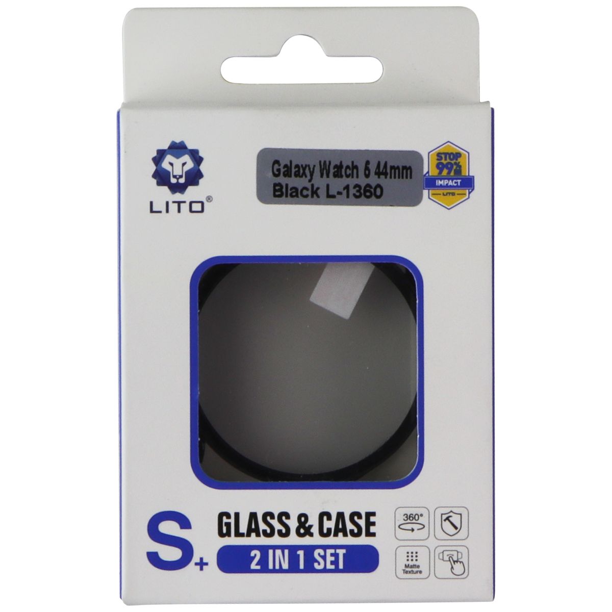 Lito S+ Glass & Case (2 in 1 Set) for Samsung Galaxy Watch6 (44mm) - Black Smart Watch Accessories - Smart Watch Cases Samsung - Simple Cell Bulk Wholesale Pricing - USA Seller